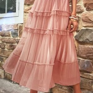 Dusty Pink Tiered Mesh Skirt